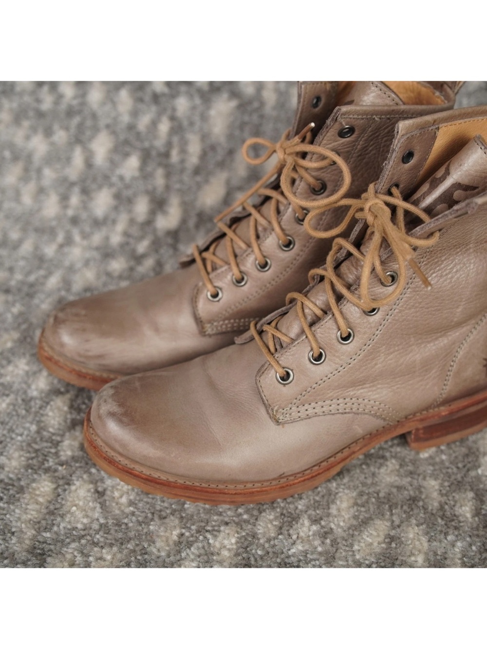 Frye Veronica Flex Combat Boots Womens Size 7.5 B Gray Beige Leather Mexico Made - Picture 10 of 15